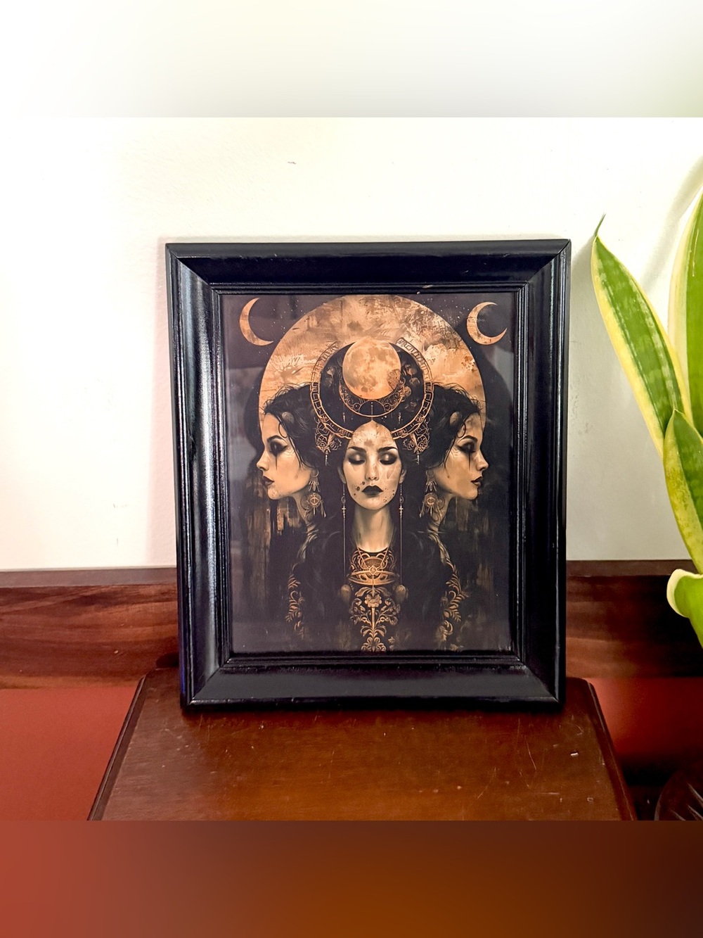 Pagan Goddess Hecate Triple Moon Witch Canvas Art Print Black Framed Wall Art - Picture 1 of 9